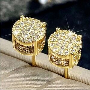 14K Gold Plated Diamond CZ Embellished Stud Earrings New in Gift Box 🆕🎁